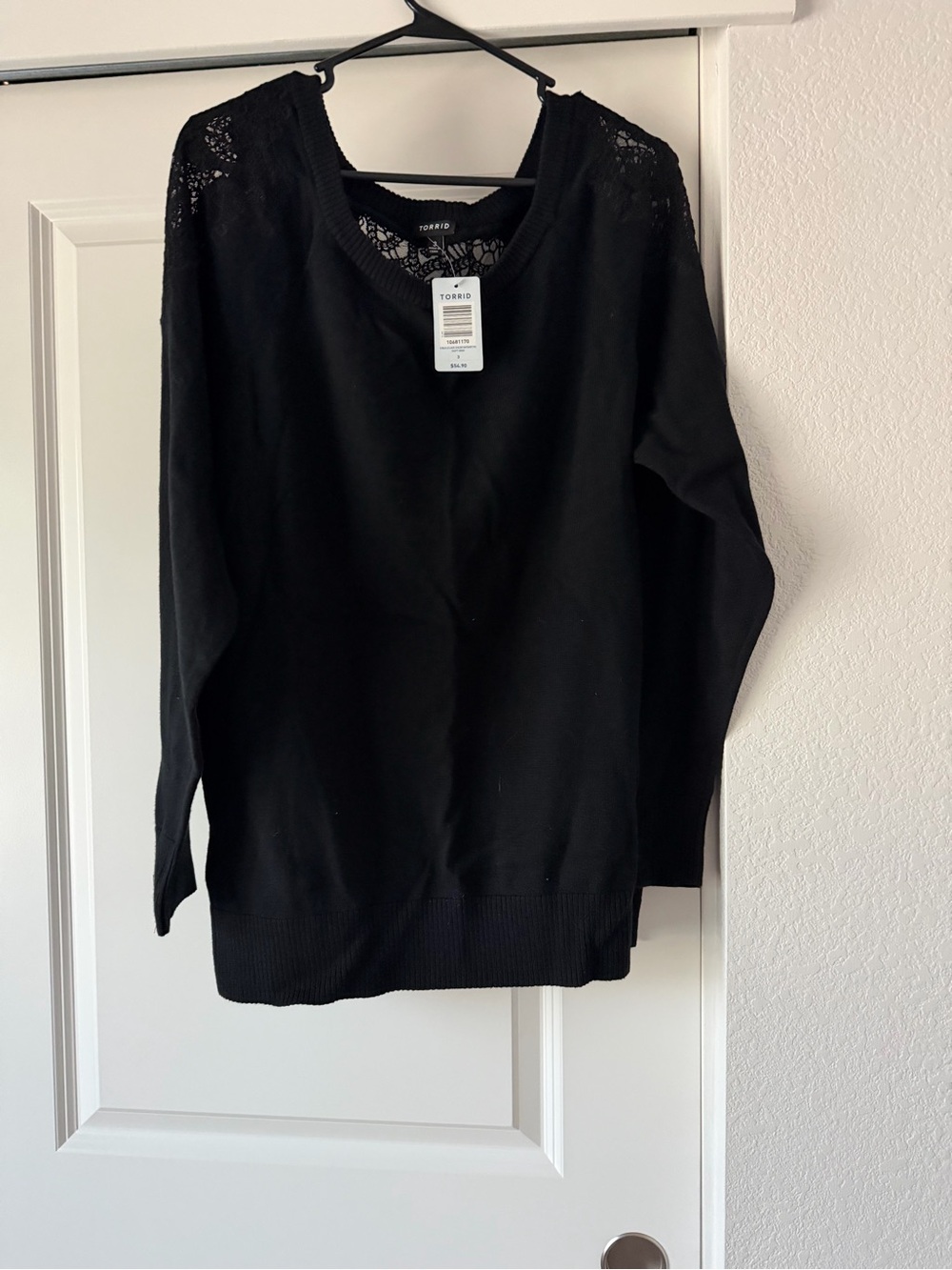 torrid Black Scoop Neck Sweater with Lace Shoulder Detail